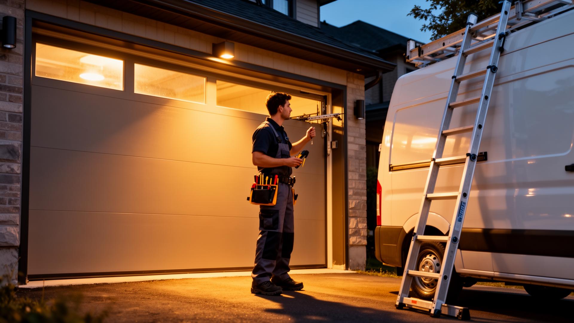 Technicien réparant une porte de garage à Montréal
